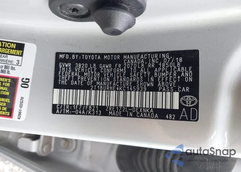 2019 Toyota Corolla Le from USA, damaged, VIN 2T1BURHE4KC145939
